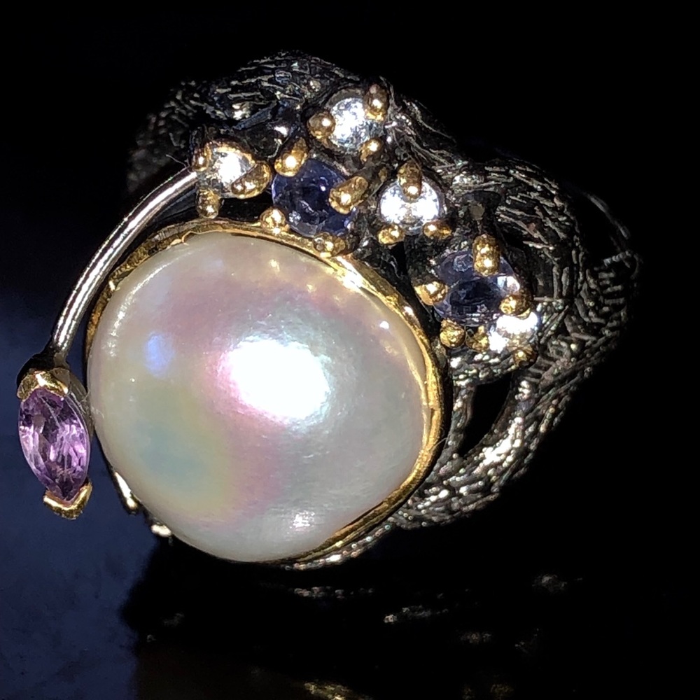 Natural Baroque Pearl Ring With Gems View 6